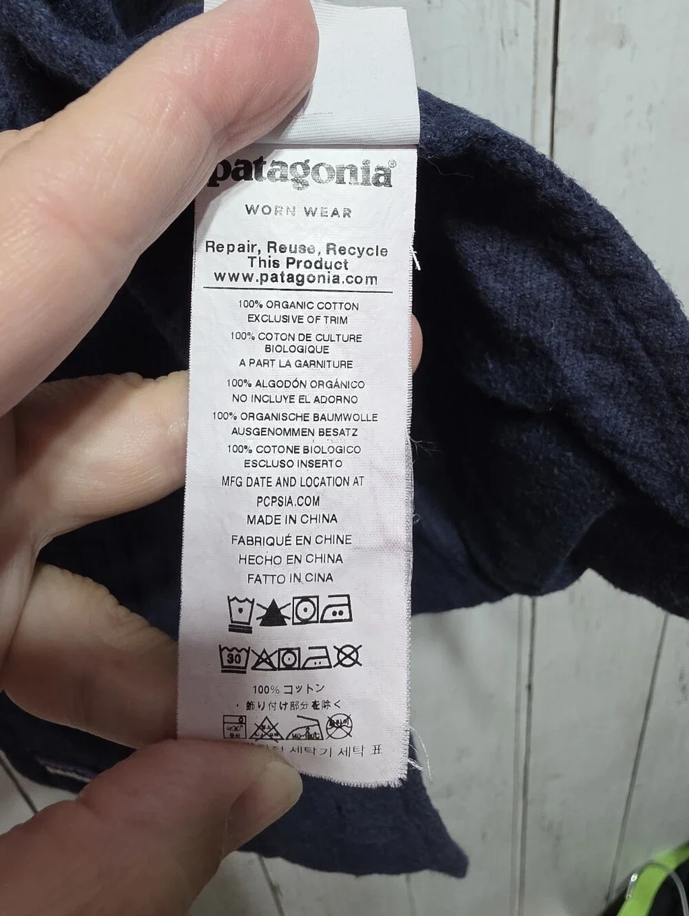 Patagonia Fjord Flannel Patchwork Scarf - Navy Blue 100% Organic Cotton One Size